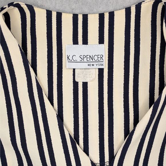 Vintage KC Spencer NY Striped Blouse Sz 6 Short Sleeve Tie Back Side Slit - Picture 4 of 15